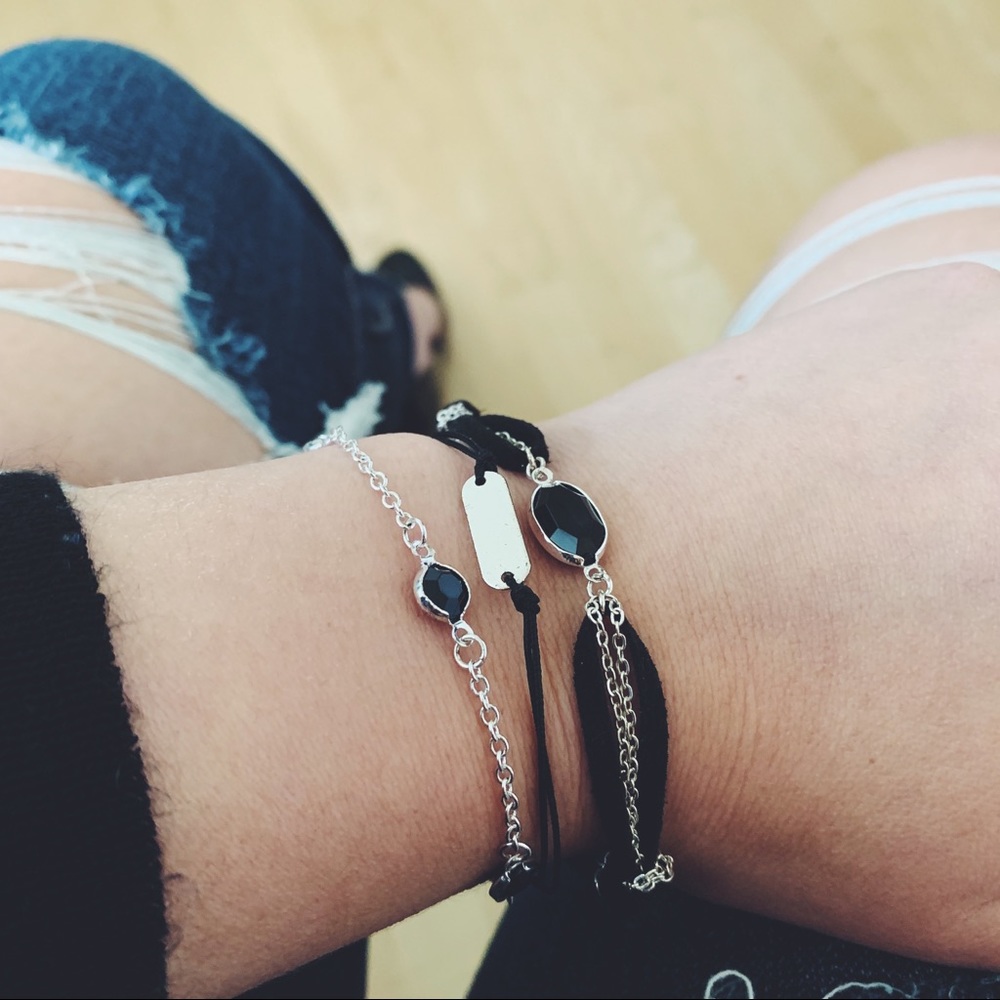 Bracelet set of three, black and silver